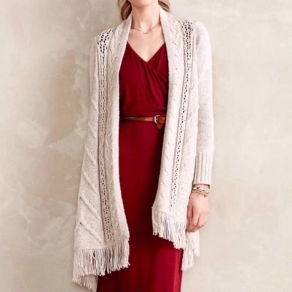 ANGEL OF THE NORTH | Gray Fringe Sweater Cardigan Small - Picture 1 of 7